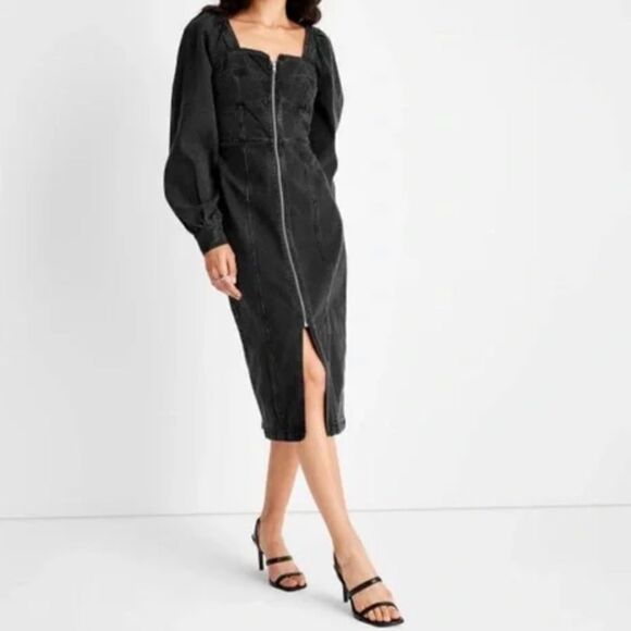 Future Collective Kahlana Barfield Black Denim Dress Size 2 - Picture 2 of 5